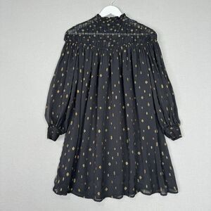 Frame Womens Dress Small Black Smocked Metallic Whimsigoth Fairy Grunge Witchy